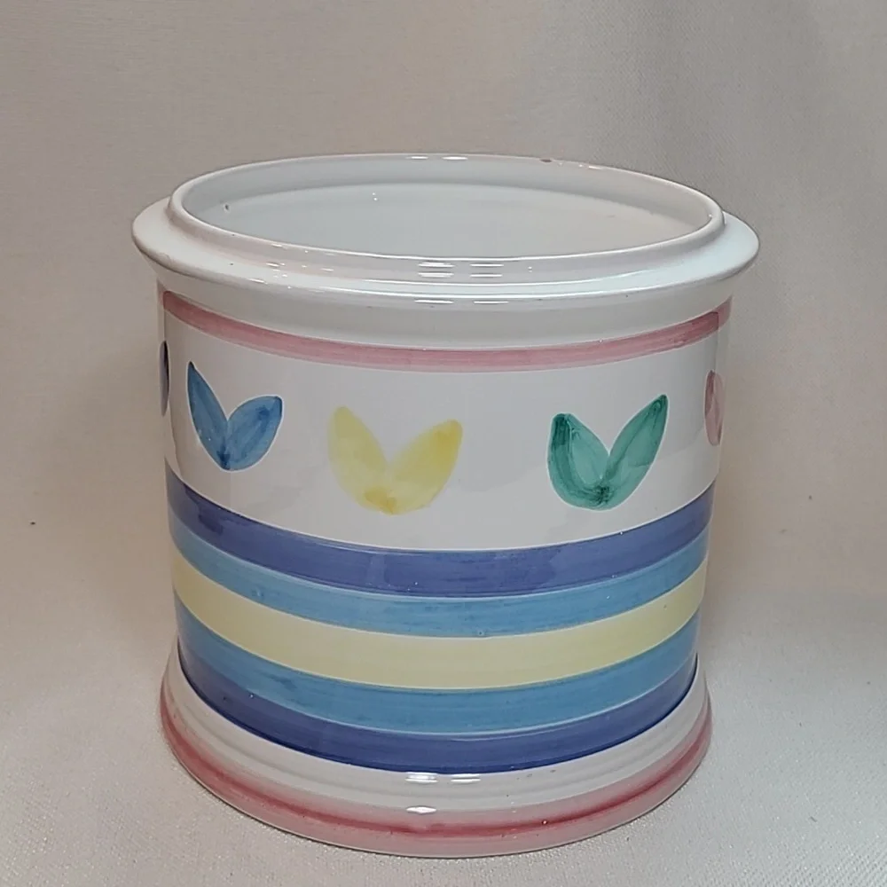 Vintage 70's planter, ceramic.  White, blue, pink, yellow, green